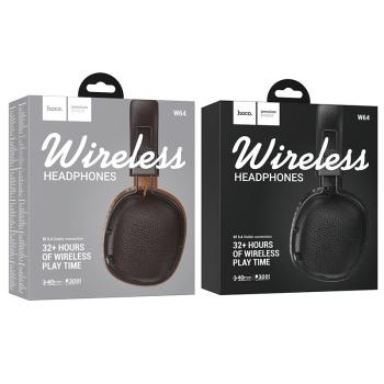Leather Bluetooth Headset w/ 32 Hours, Air Soft Earmuff, Aux Input, Foldable Design (W64) - Brown