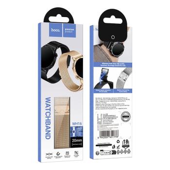 Universal Metallic Watch Strap with Magnetic Buckle for Non-Apple Watch including HOCO Watch, Samsung, Huawei, Xiaomi, Vivo, OPPO etc (WH16) - 20mm - Black