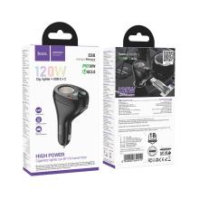 120W FM Car Kit with PD+QC, Cigarette Lighter Hub, LED Display (E88)